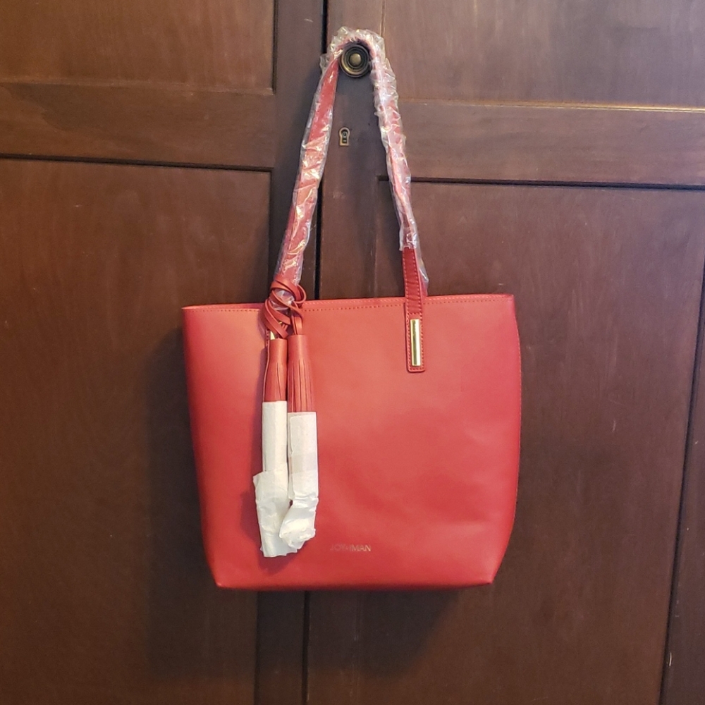 NWT Joy & Iman Red Leather Tassel Tote
